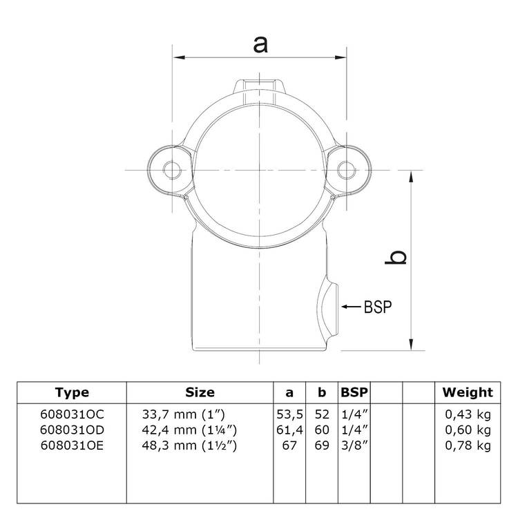 Buiskoppeling Open klapbaar T-Stuk-E / 48,3 mm