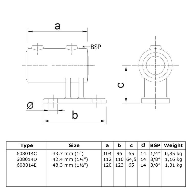 Buiskoppeling Boeiboordbevestiging verticaal-D / 42,4 mm