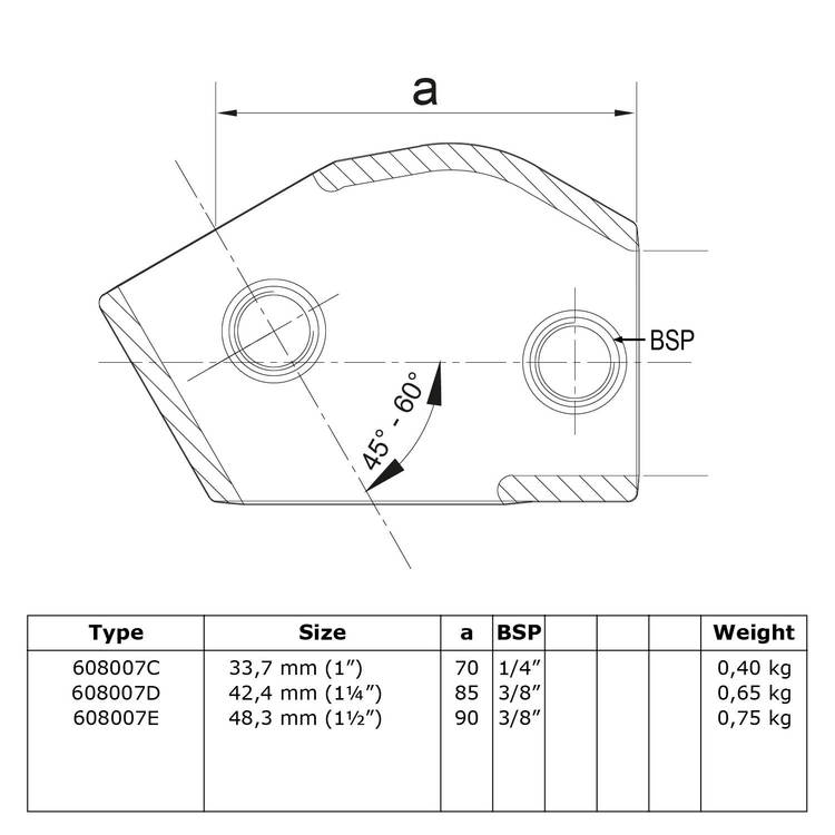 Doos Verstelbaar Kort T-stuk-E / 48,3 mm (20 stuks)