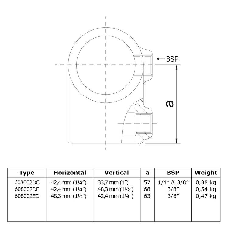 Buiskoppeling Kort T-stuk - verloop-FE / 60,3 mm - 48,3 mm