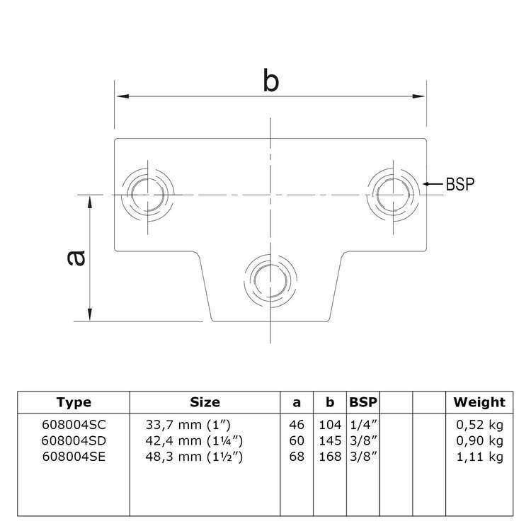 Buiskoppeling Lang T-stuk - variabele hoek 0°-11°-E / 48,3 mm