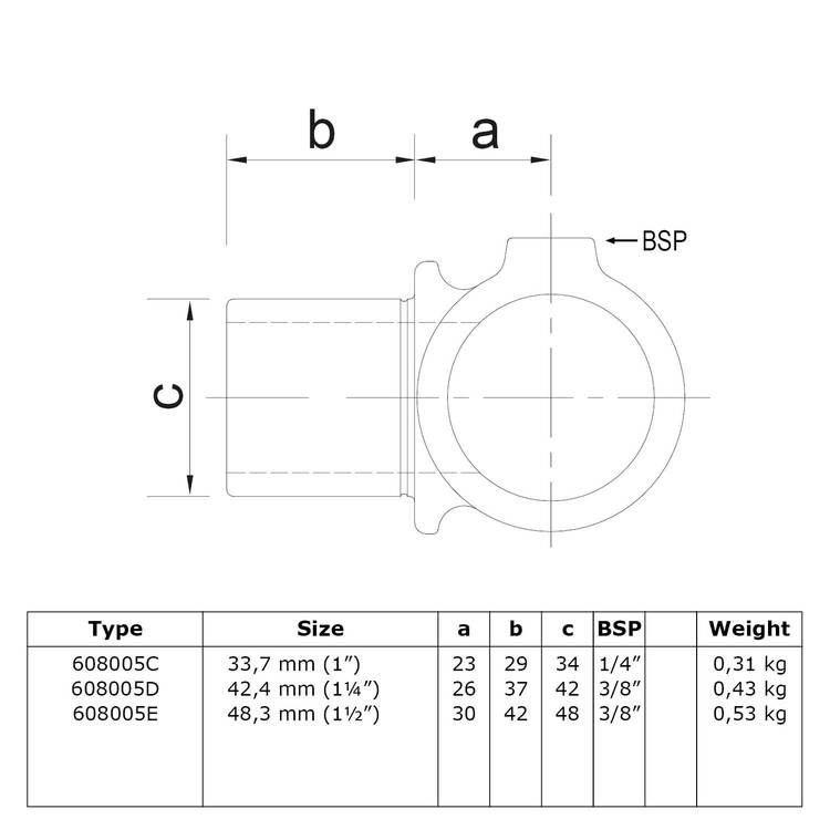 Buiskoppeling Intern draaibaar T-stuk-E / 48,3 mm